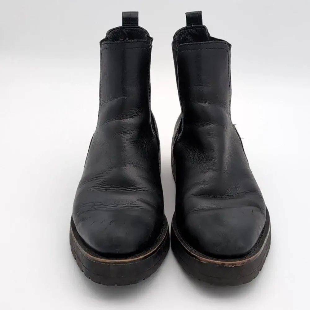 Sam Edelman Boots Womens 8.5 Black Leather Chelsea Ankle Lug Sole Pull On